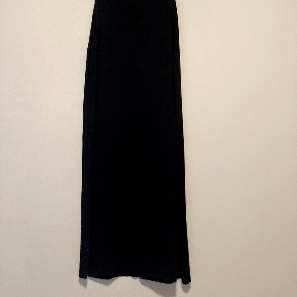 Floor length black high waisted skirt
